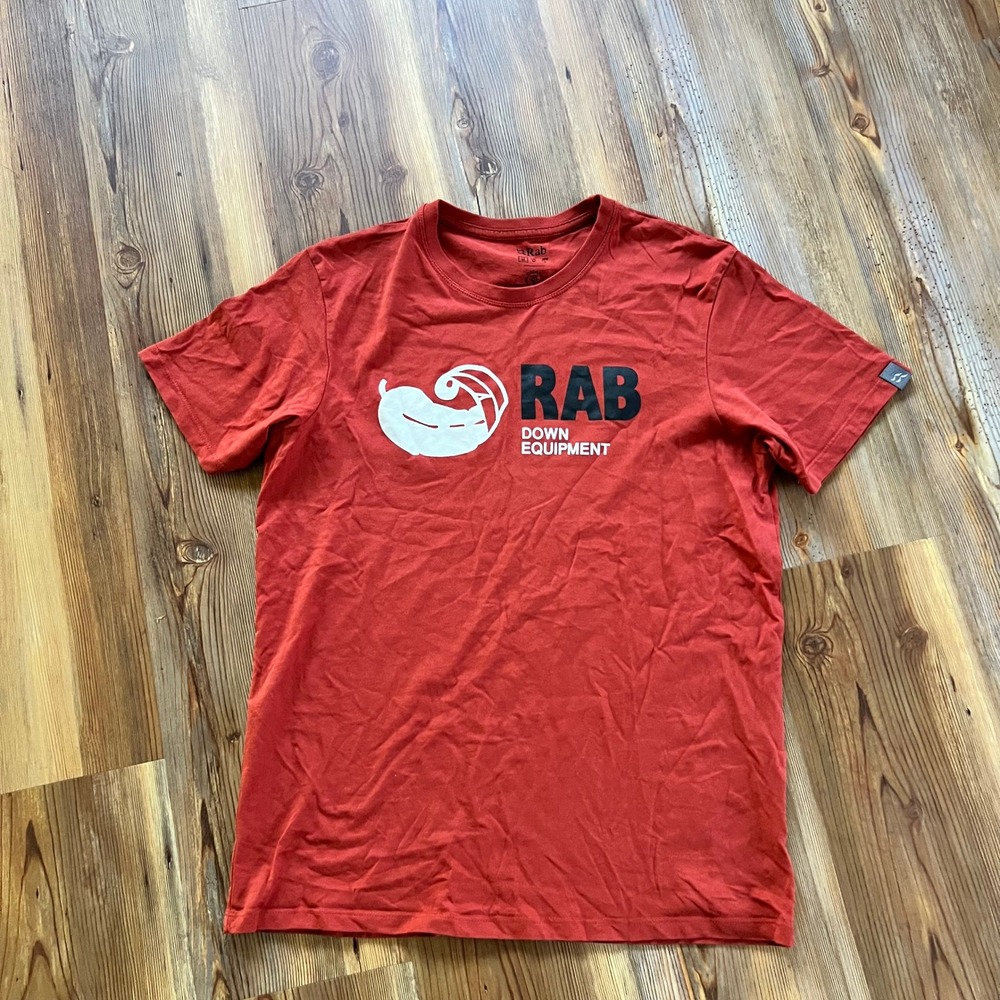 Rab Mens Organic Cotton Down Equipment Graphic T-Shirt Burnt Orange Size Medium
